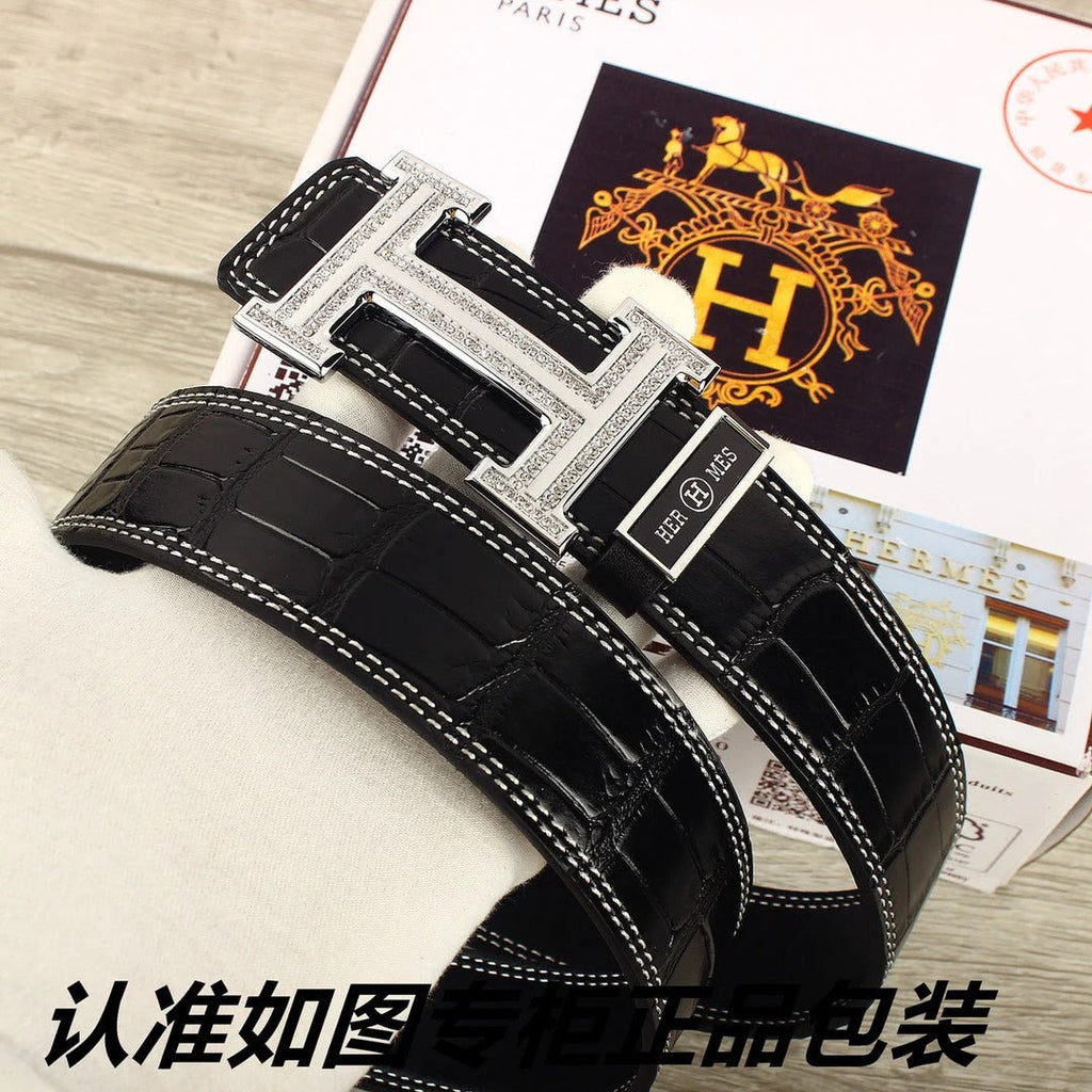 HM Original Belt 38mm Black Crocodile Pattern Sliver Buckle 620265 |Hermès belt