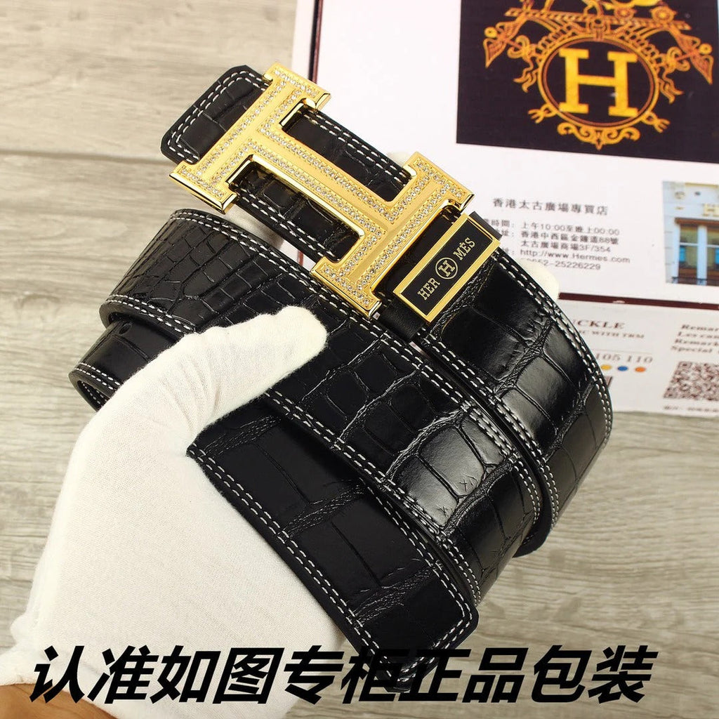 HM Original Belt 38mm Black Crocodile Pattern Gold Buckle 620264 |Hermès belt