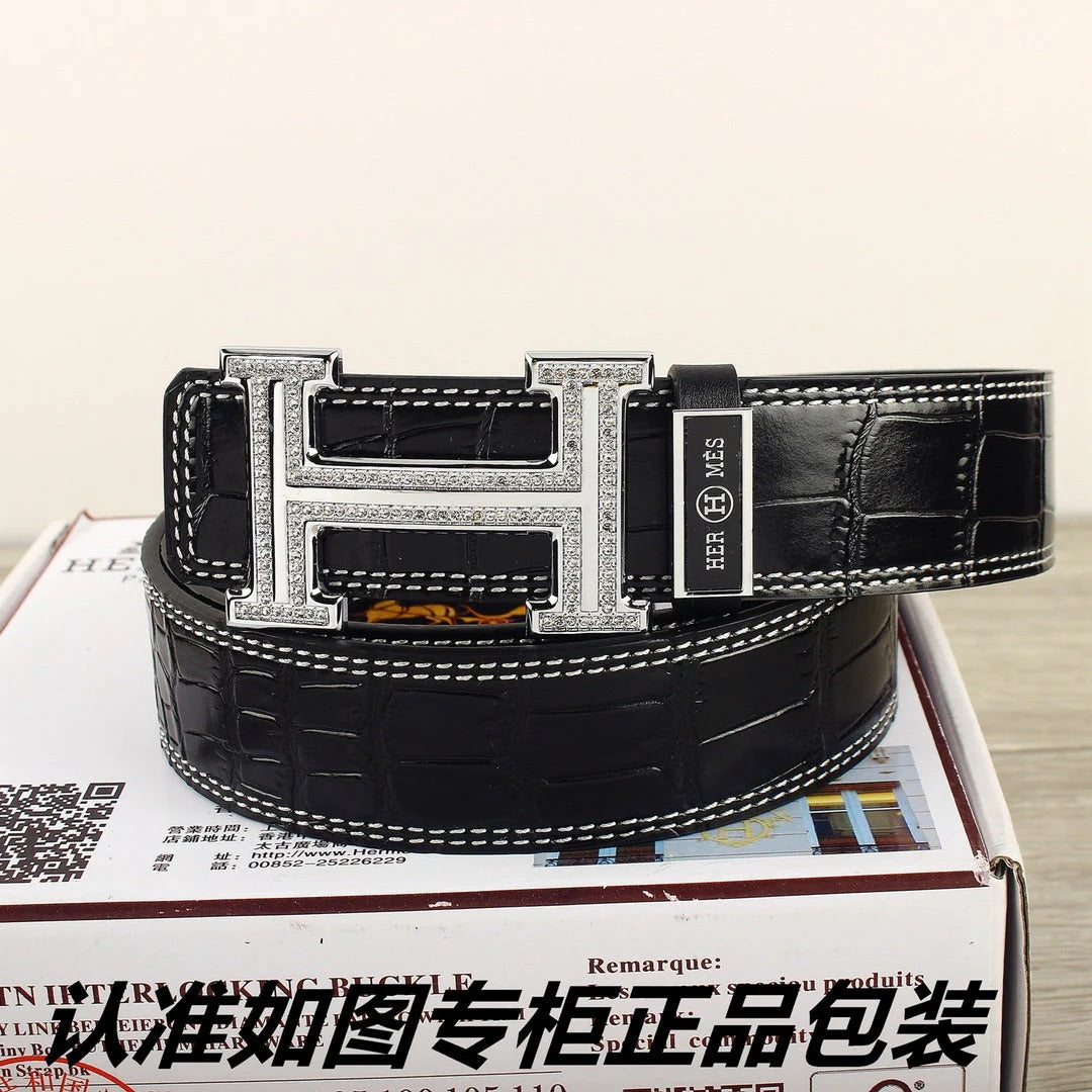 HM Original Belt 38mm Black Crocodile Pattern Sliver Buckle 620265 |Hermès belt