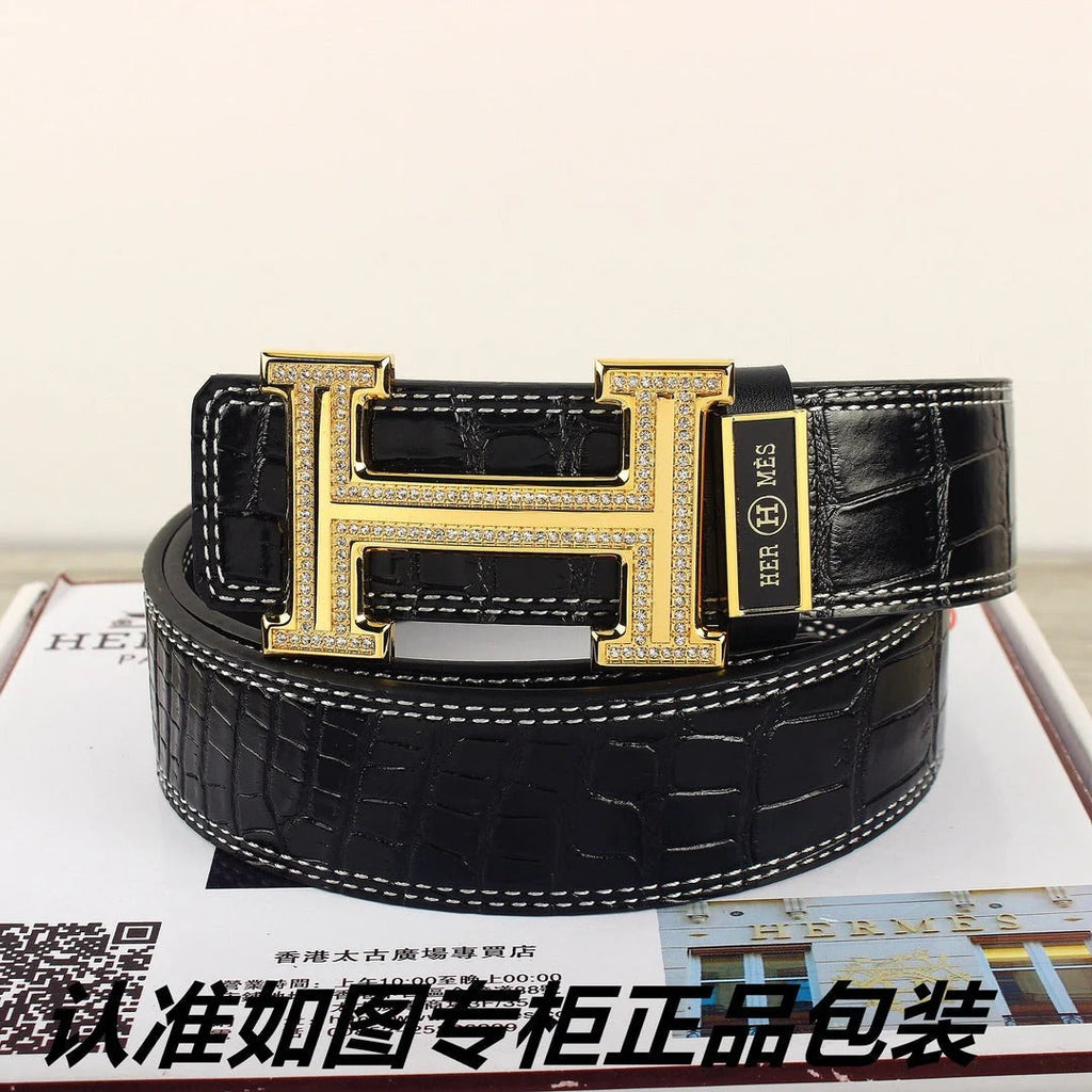 HM Original Belt 38mm Black Crocodile Pattern Gold Buckle 620264 |Hermès belt