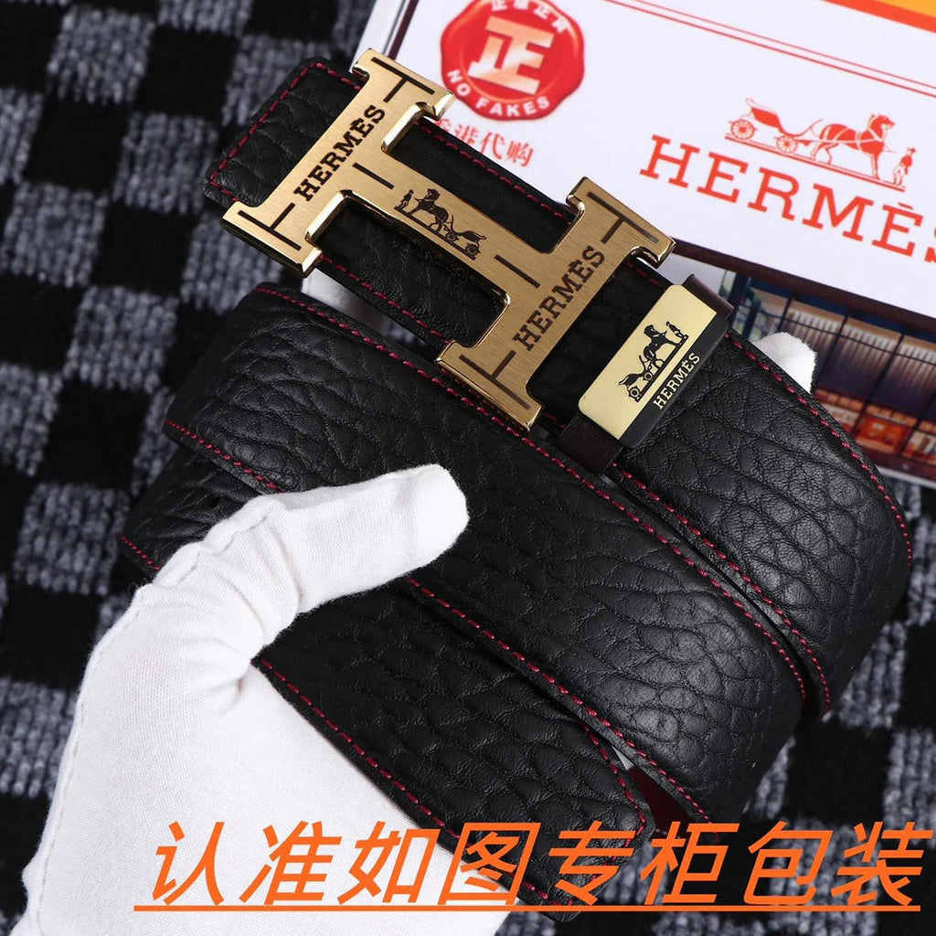 HM Belt 38mm Black Cowhide Leather Gold Buckle 619053 |Hermès belt