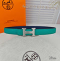 H Guillochee Buckle Belt 2.4cm Teal Blue Espom 211236|Hermès belt