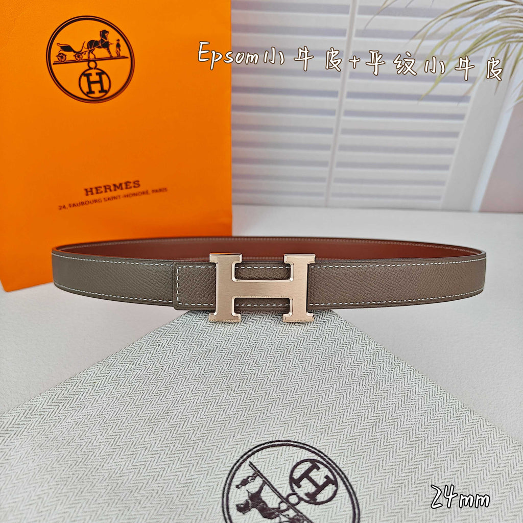 H Guillochee Buckle Belt 2.4cm Tan Taupe  Espom 211234 | Hermès belt