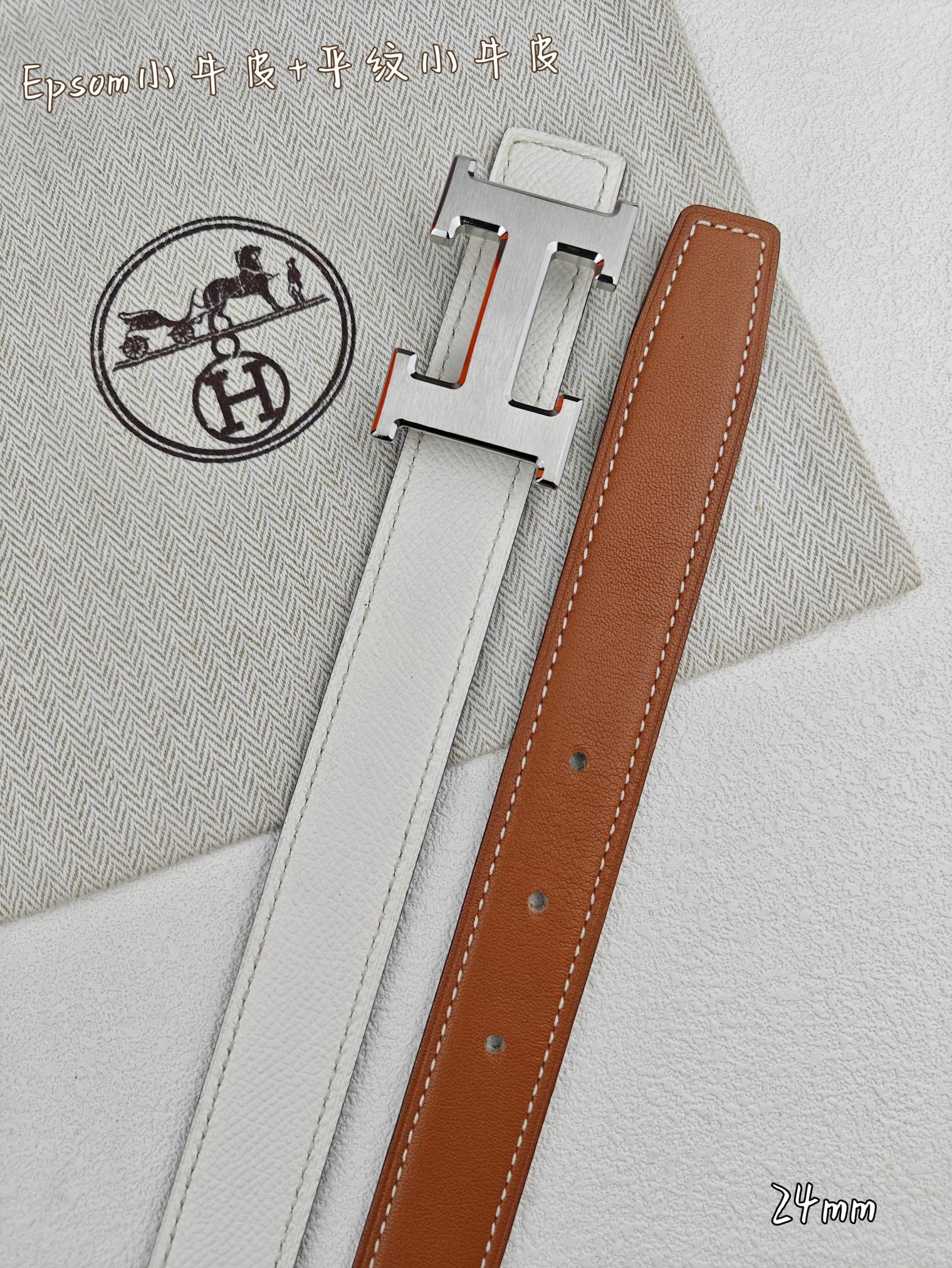 H Guillochee Buckle Belt 2.4cm Tan White Espom 211232 |Hermès belt