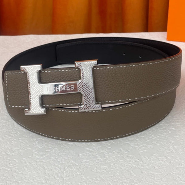 HM Silver Buckle H Belt 38mm Etoupe Calfskin 187184|Hermès belt