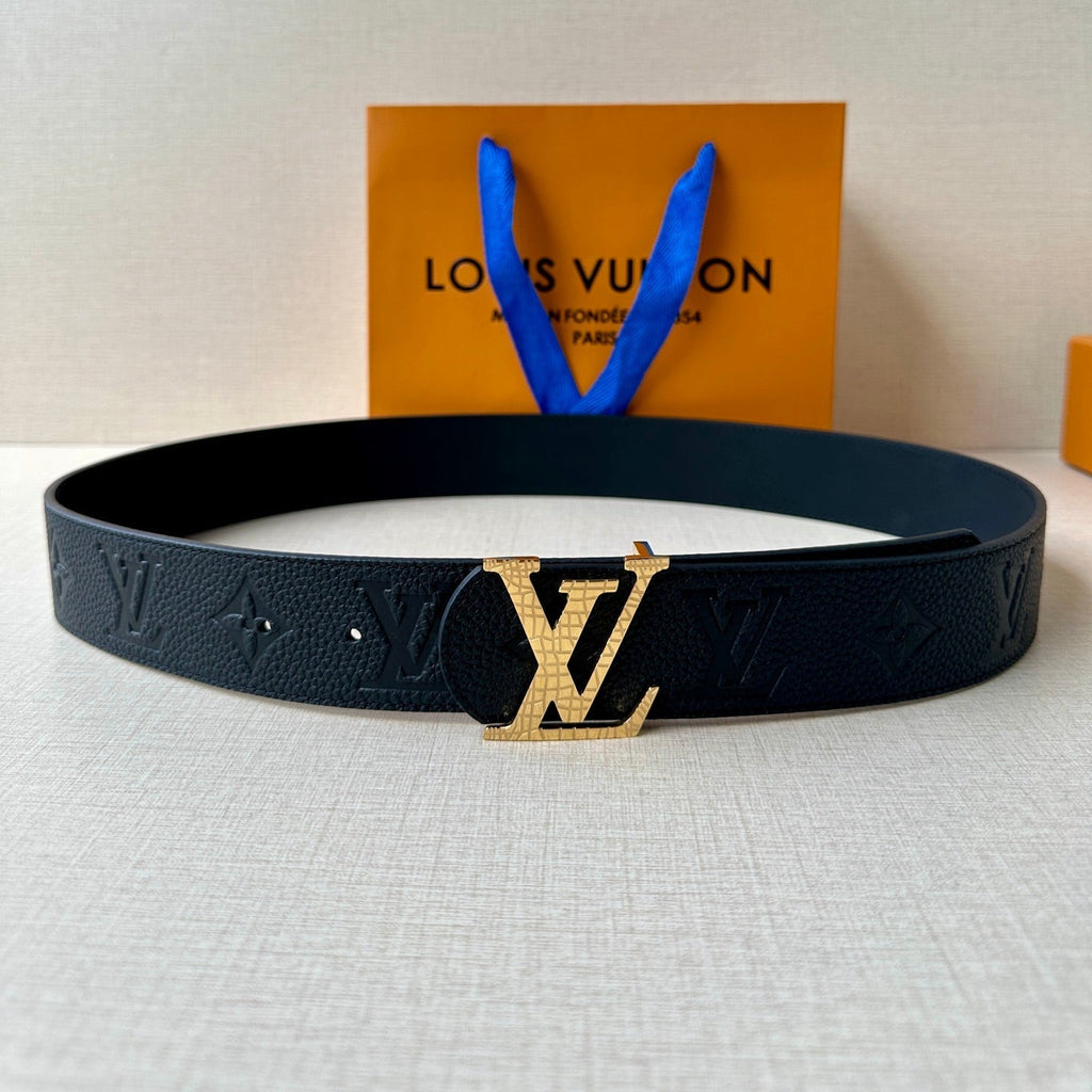 LOUIS VUITTON LV 25S BELT 40 MM IN BLACK CALFSKIN WITH GOLD HARDWARE 593265