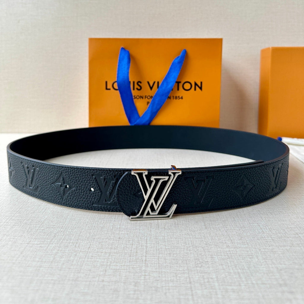 LOUIS VUITTON LV 25S BELT 40 MM IN BLACK CALFSKIN WITH SILVER HARDWARE 593266