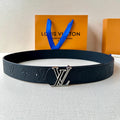 LOUIS VUITTON LV 25S BELT 40 MM IN BLACK CALFSKIN WITH SILVER HARDWARE 593266