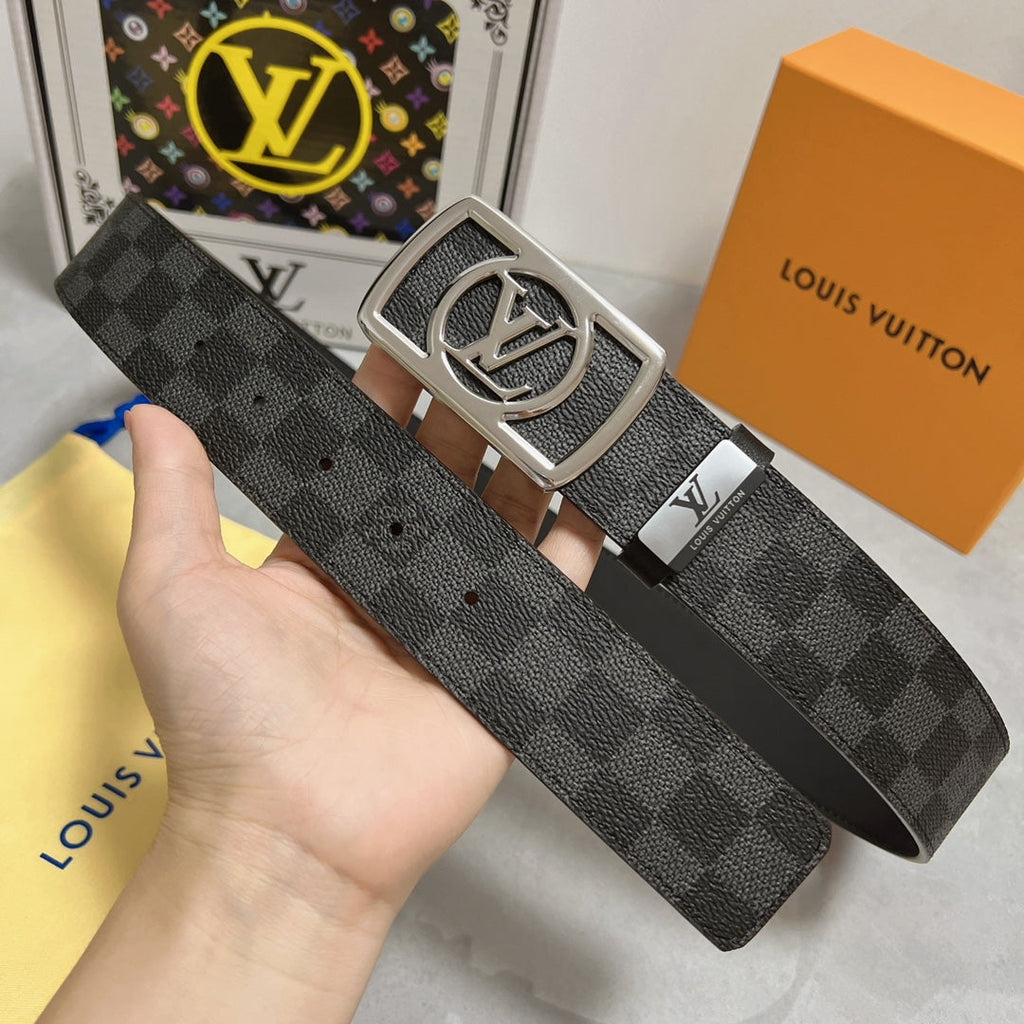 LOUIS VUITTON LV 25S BELT 38 MM IN BLACK MIX GREY CALFSKIN 593229