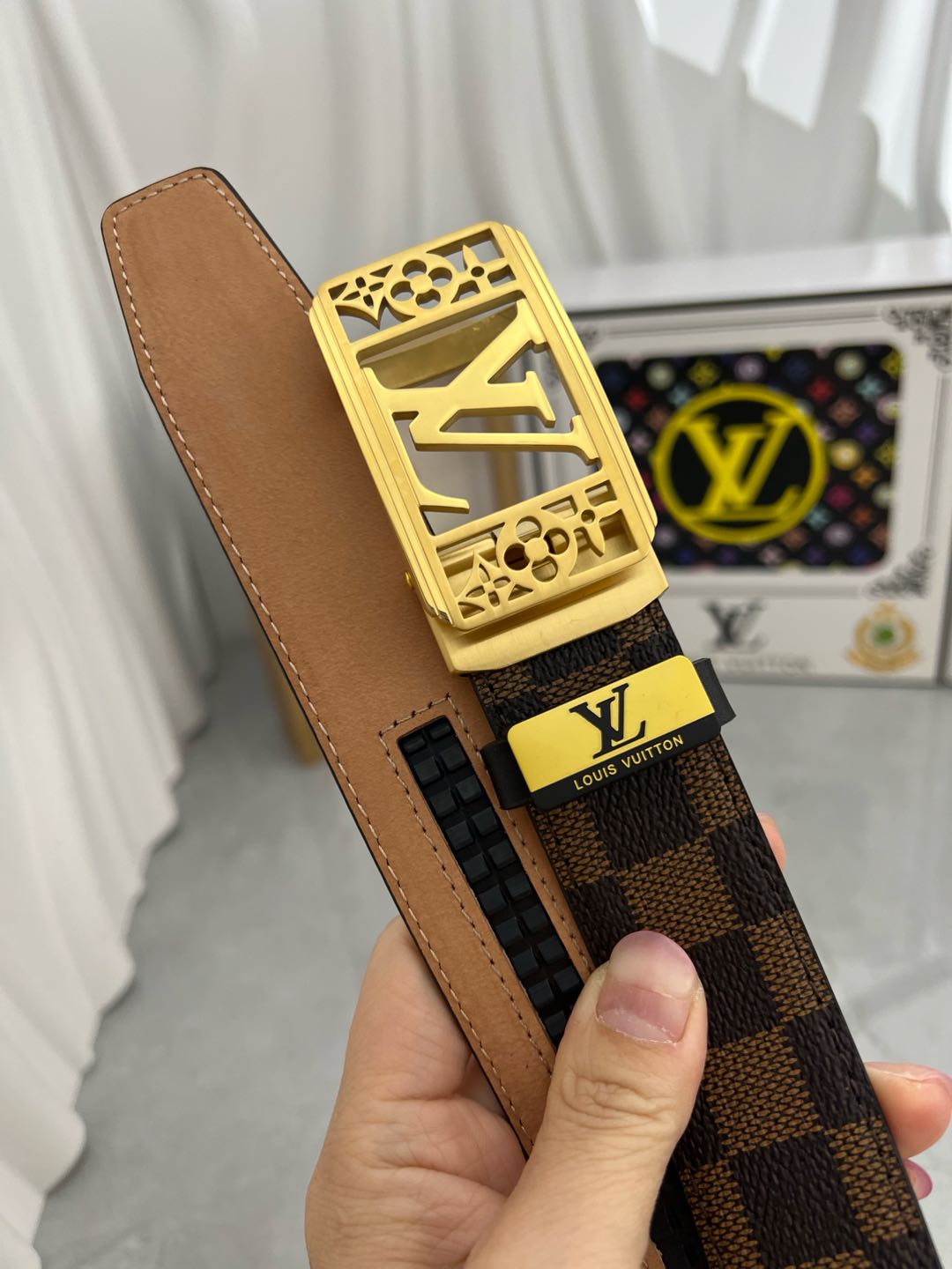 LOUIS VUITTON LV 25S BELT 35 MM IN BROWN CALFSKIN 593274