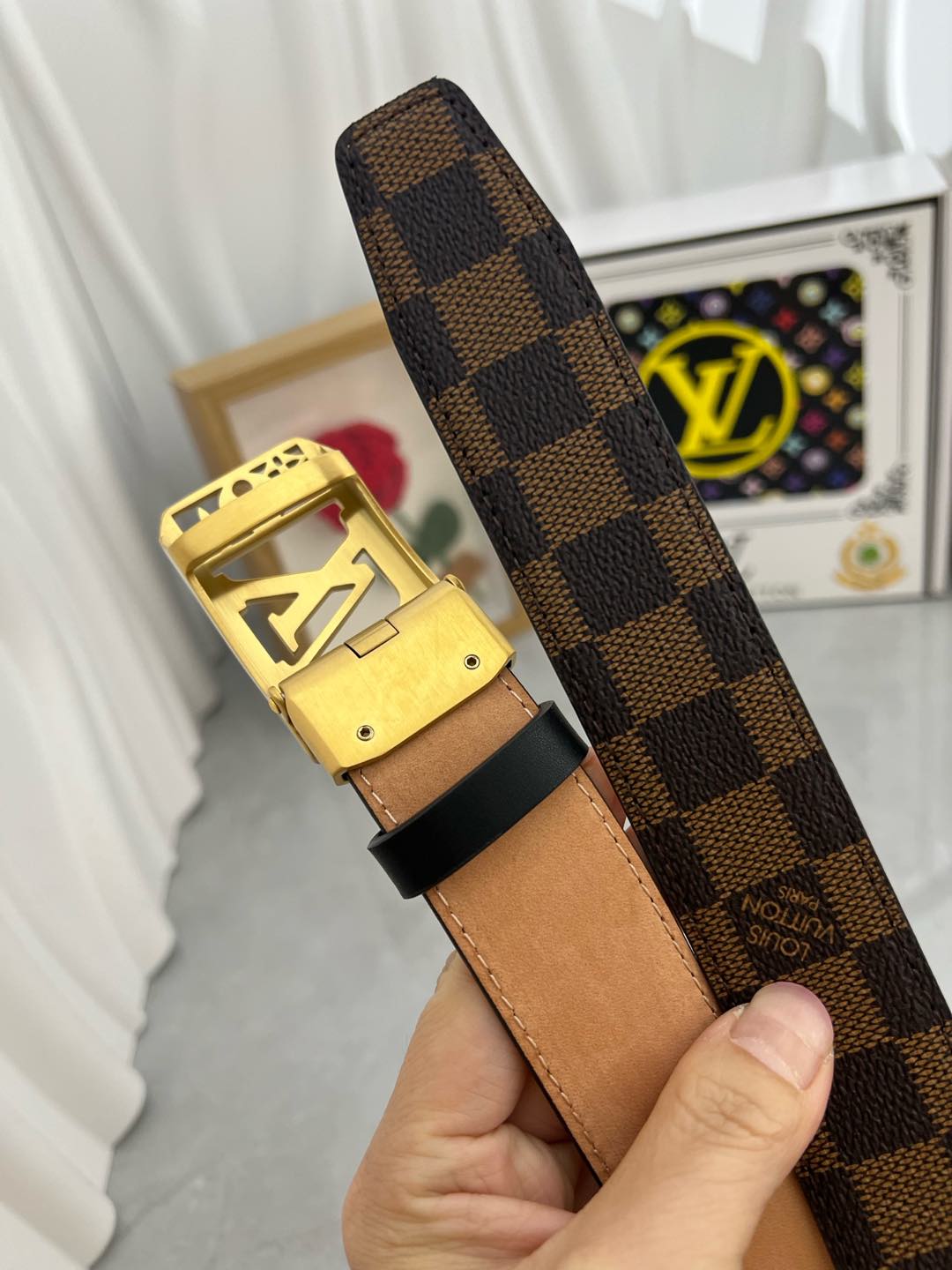 LOUIS VUITTON LV 25S BELT 35 MM IN BROWN CALFSKIN 593274