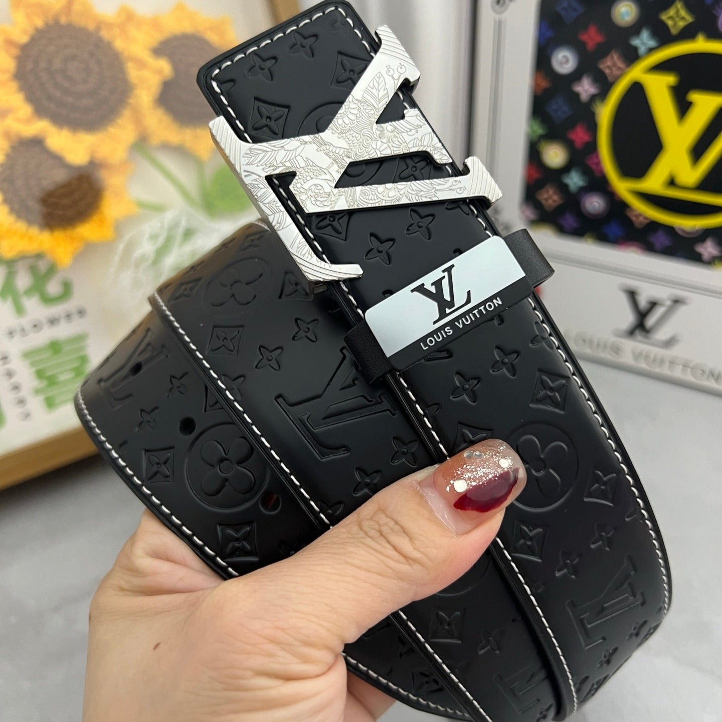 LOUIS VUITTON LV 25S BELT 38 MM IN BLACK CALFSKIN STAMP LOGO 593292