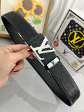 LOUIS VUITTON LV 25S BELT 38 MM IN BLACK CALFSKIN STAMP LOGO 593292
