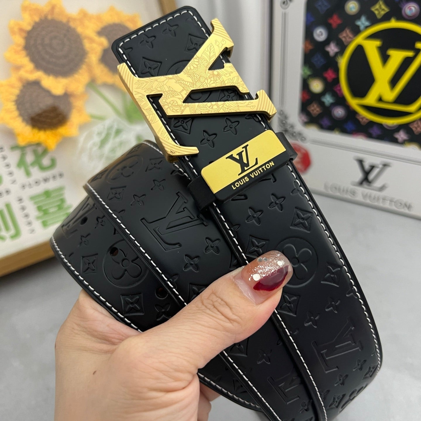LOUIS VUITTON LV 25S BELT 38 MM IN BLACK CALFSKIN STAMP LOGO 593293