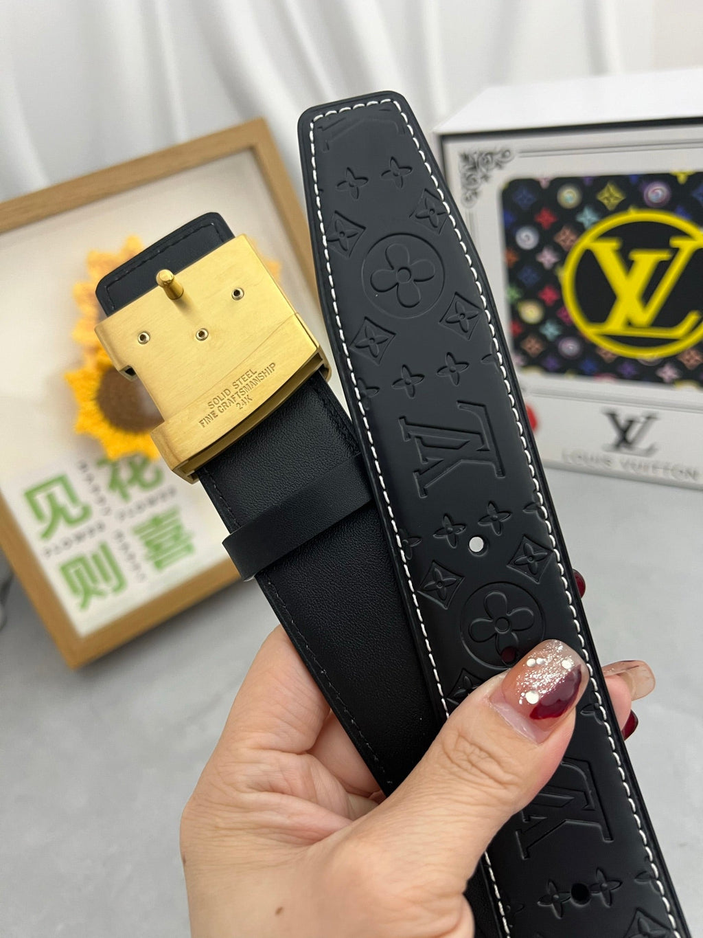 LOUIS VUITTON LV 25S BELT 38 MM IN BLACK CALFSKIN STAMP LOGO 593293