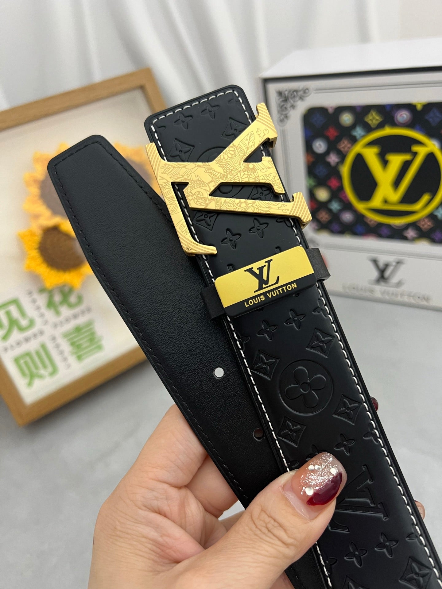 LOUIS VUITTON LV 25S BELT 38 MM IN BLACK CALFSKIN STAMP LOGO 593293