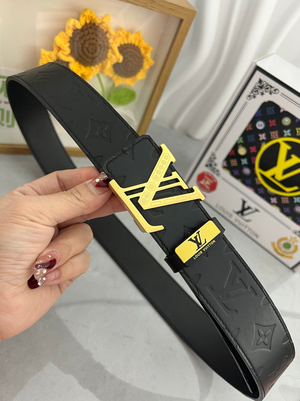 LOUIS VUITTON LV 25S BELT 38 MM IN BLACK CALFSKIN 593277