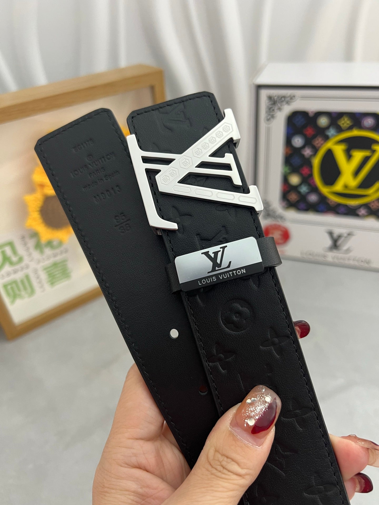 LOUIS VUITTON LV 25S BELT 38 MM IN BLACK CALFSKIN 593278