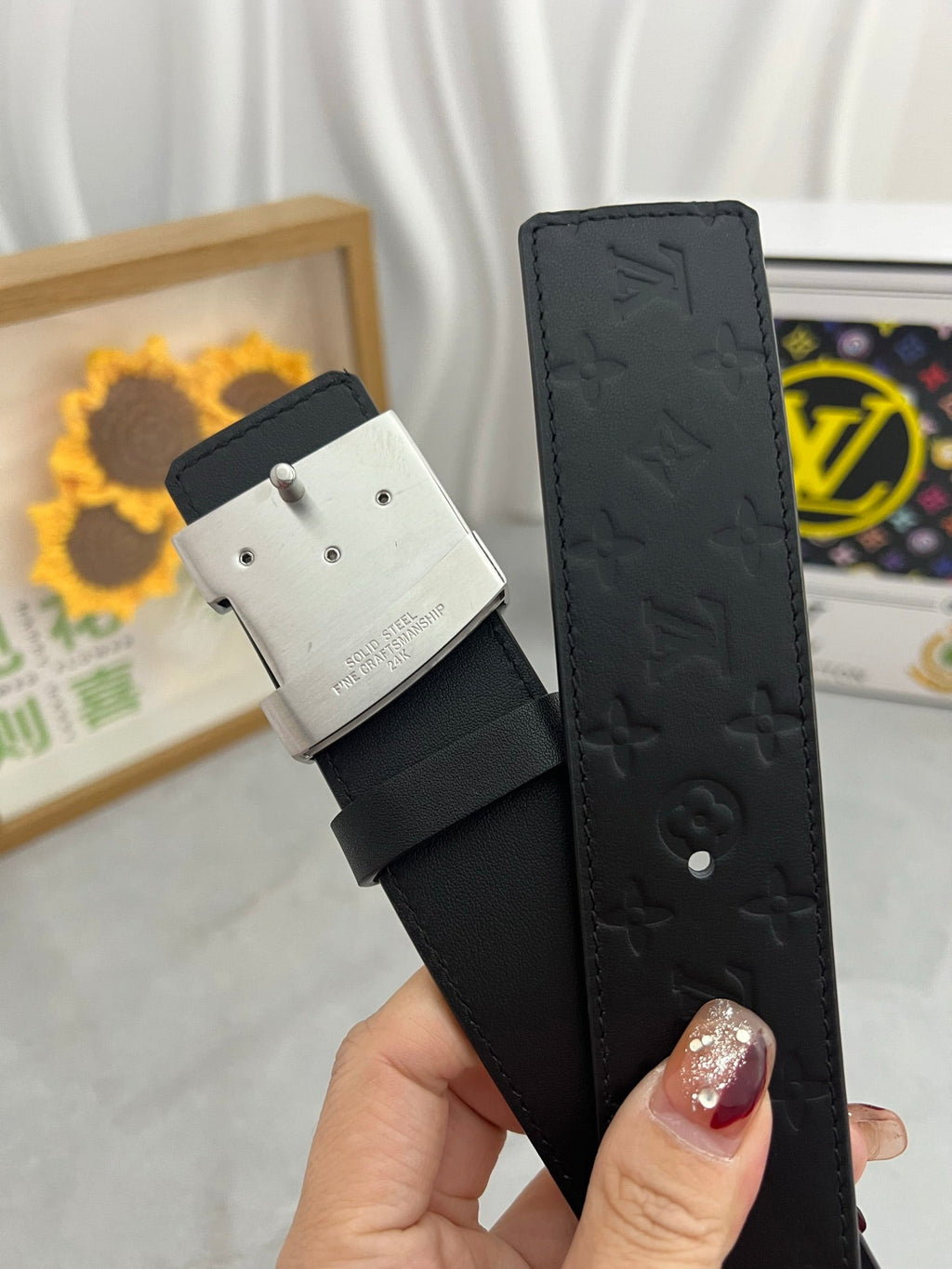 LOUIS VUITTON LV 25S BELT 38 MM IN BLACK CALFSKIN 593278