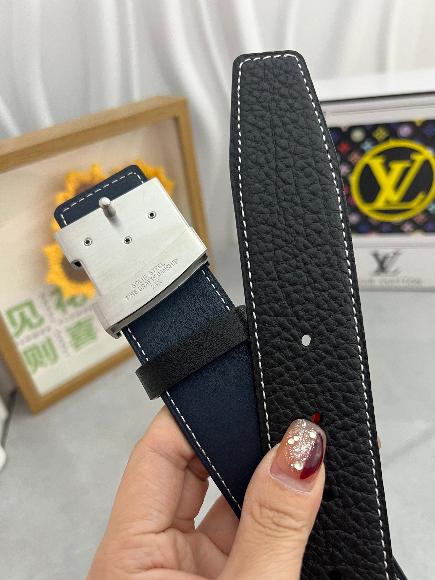 LOUIS VUITTON LV 25S BELT 38 MM IN BLACK CALFSKIN 593289