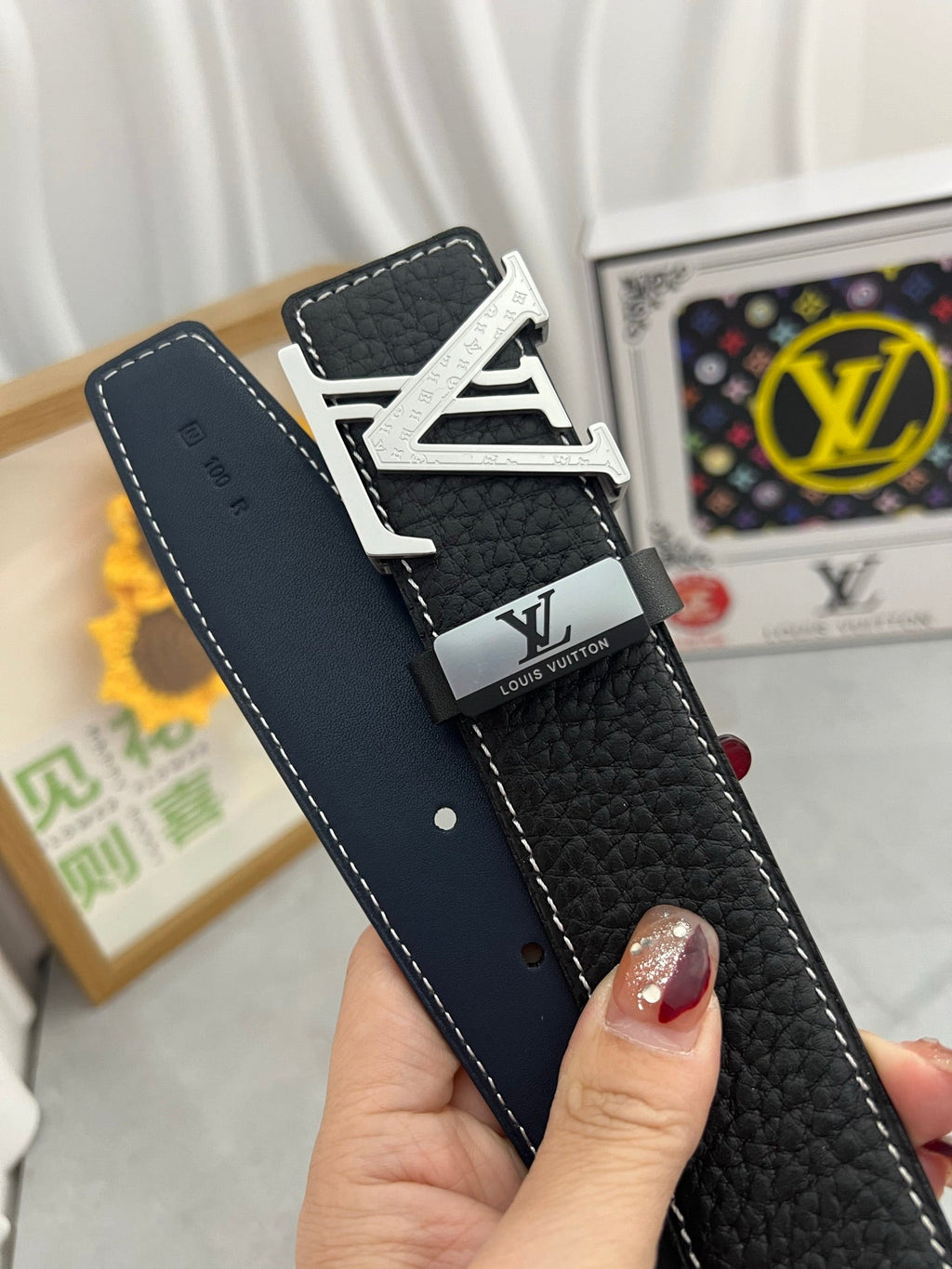LOUIS VUITTON LV 25S BELT 38 MM IN BLACK CALFSKIN 593289