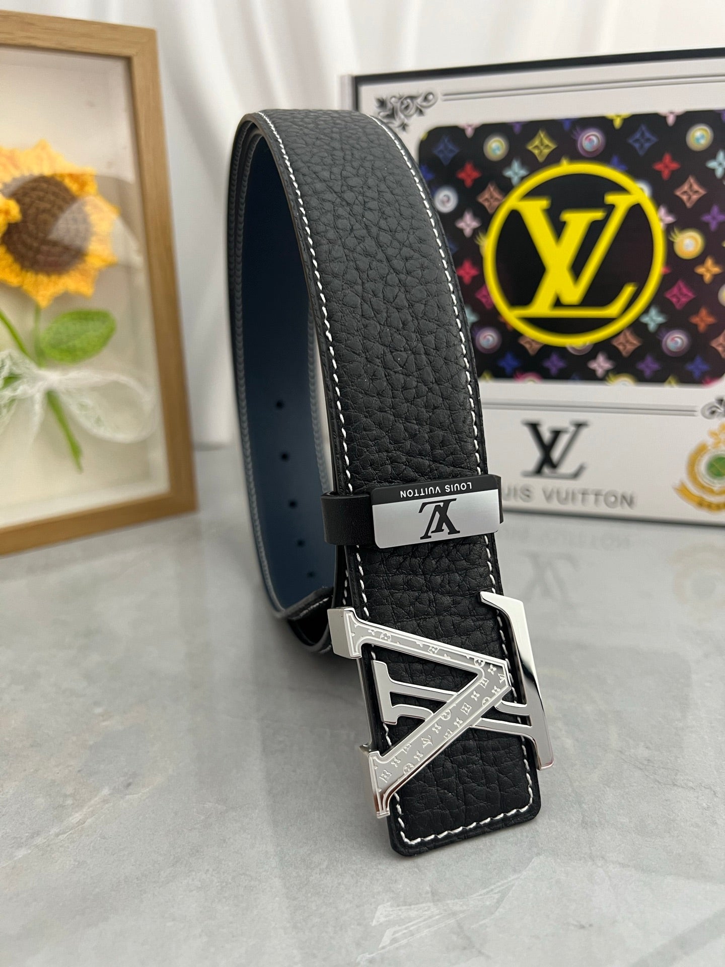 LOUIS VUITTON LV 25S BELT 38 MM IN BLACK CALFSKIN 593289