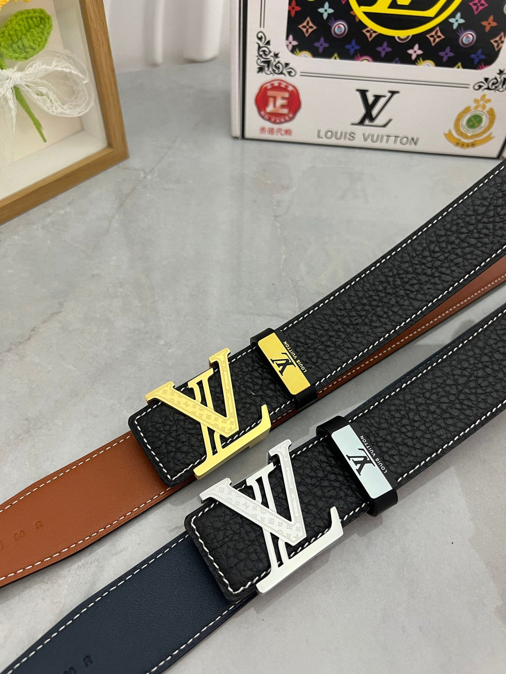 LOUIS VUITTON LV 25S BELT 38 MM IN BLACK CALFSKIN 593289