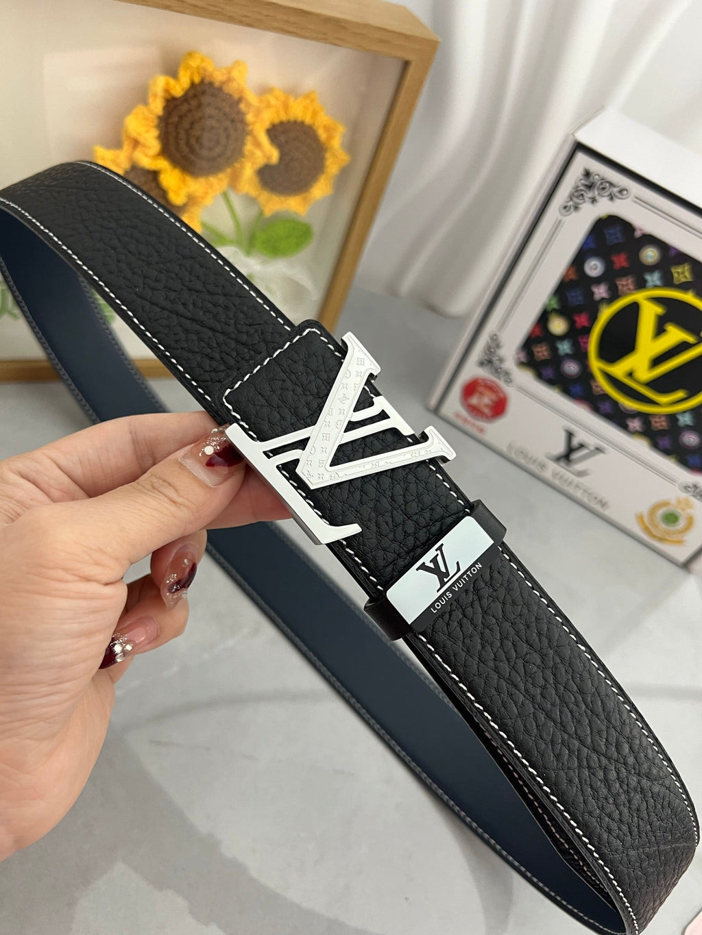 LOUIS VUITTON LV 25S BELT 38 MM IN BLACK CALFSKIN 593289