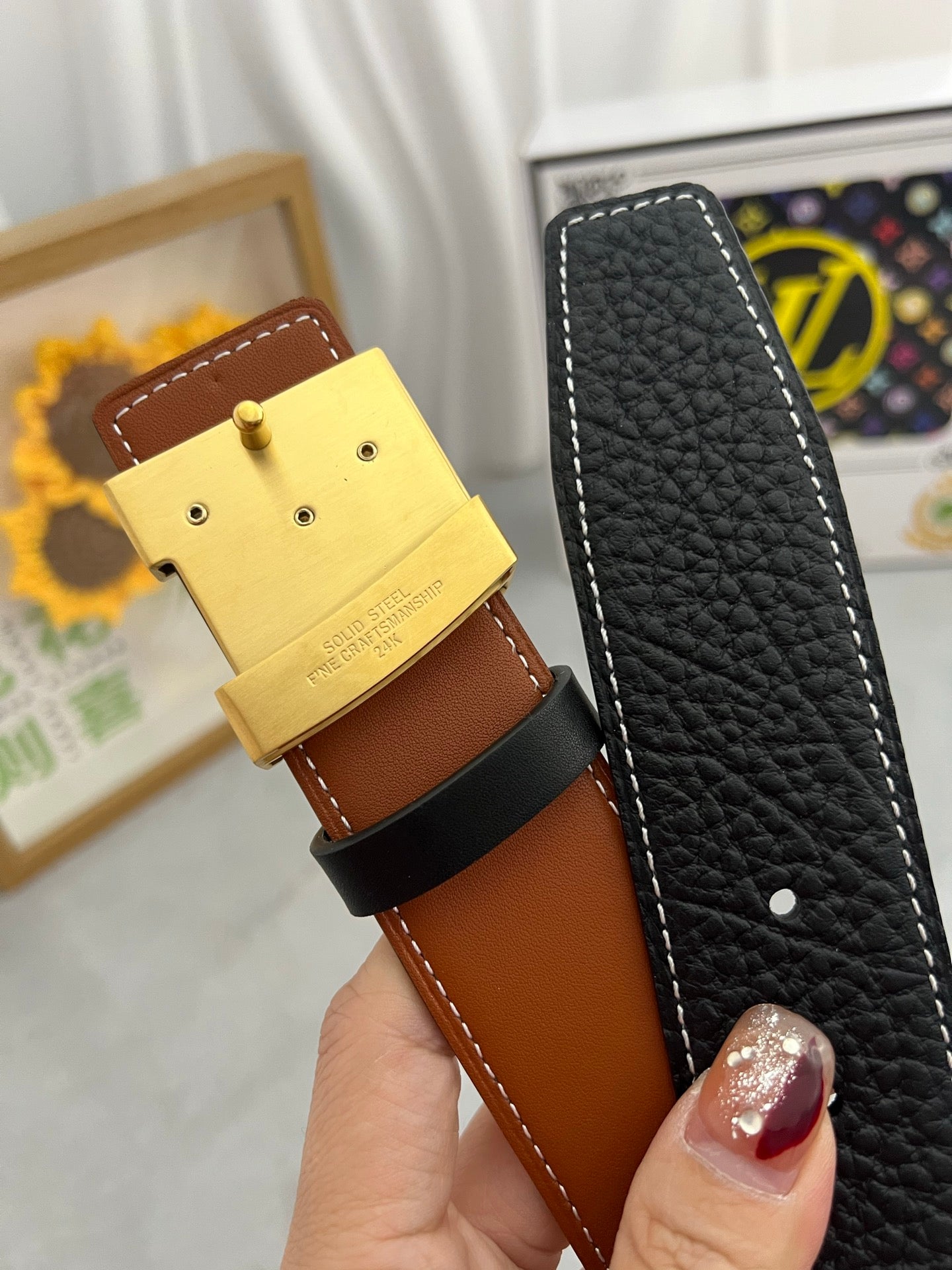 LOUIS VUITTON LV 25S BELT 38 MM IN BLACK CALFSKIN 593290