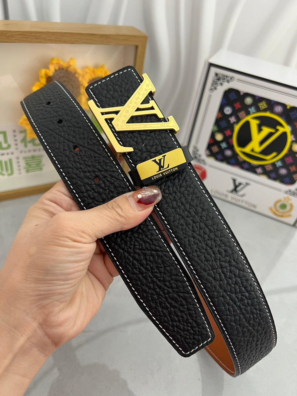 LOUIS VUITTON LV 25S BELT 38 MM IN BLACK CALFSKIN 593290