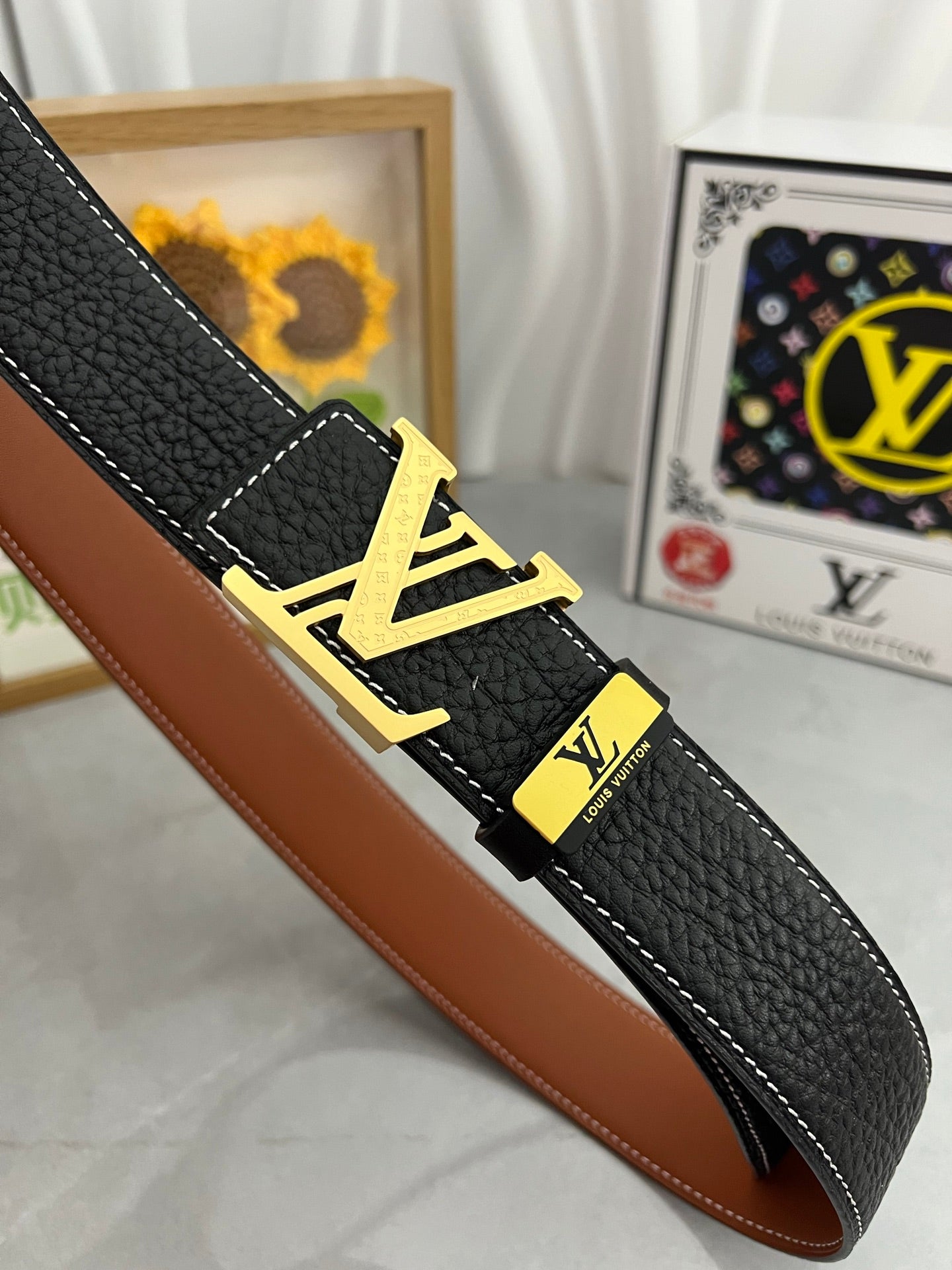 LOUIS VUITTON LV 25S BELT 38 MM IN BLACK CALFSKIN 593290