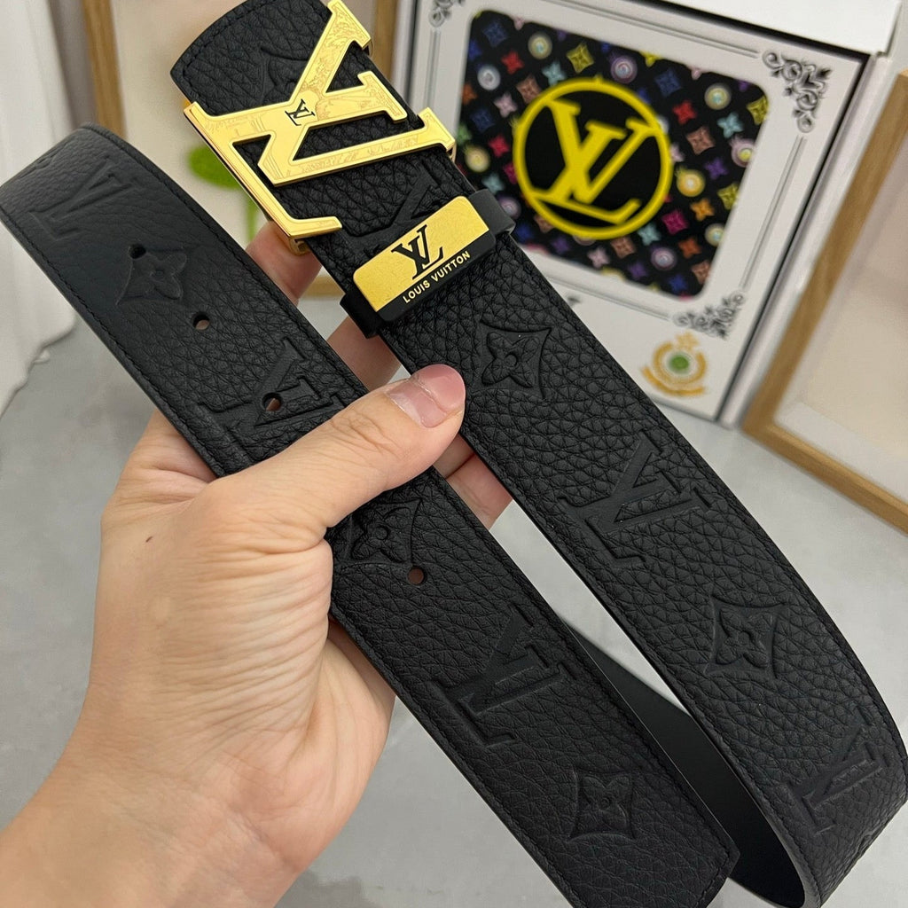 LOUIS VUITTON LV 25S BELT 38 MM IN BLACK CALFSKIN 593284