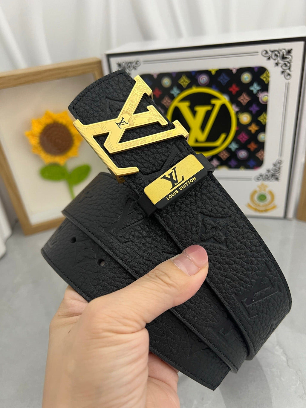 LOUIS VUITTON LV 25S BELT 38 MM IN BLACK CALFSKIN 593284