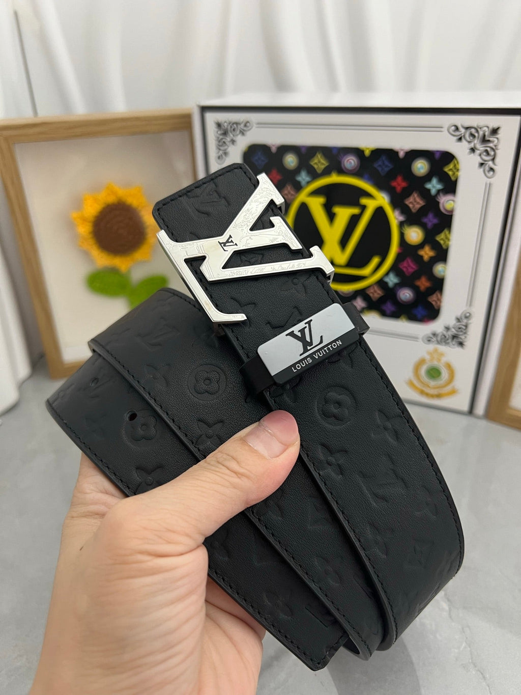 LOUIS VUITTON LV 25S BELT 38 MM IN BLACK CALFSKIN STAMP LOGO 593295