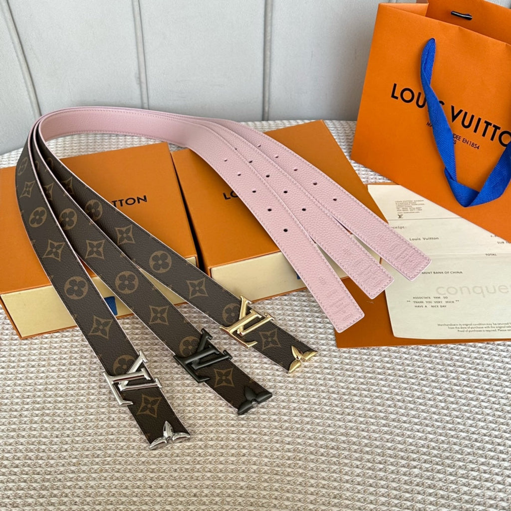 LOUIS VUITTON PRETTY LV 30MM REVERSIBLE BELT IN LIGHT PINK CALFSKIN SILVER HARDWARE