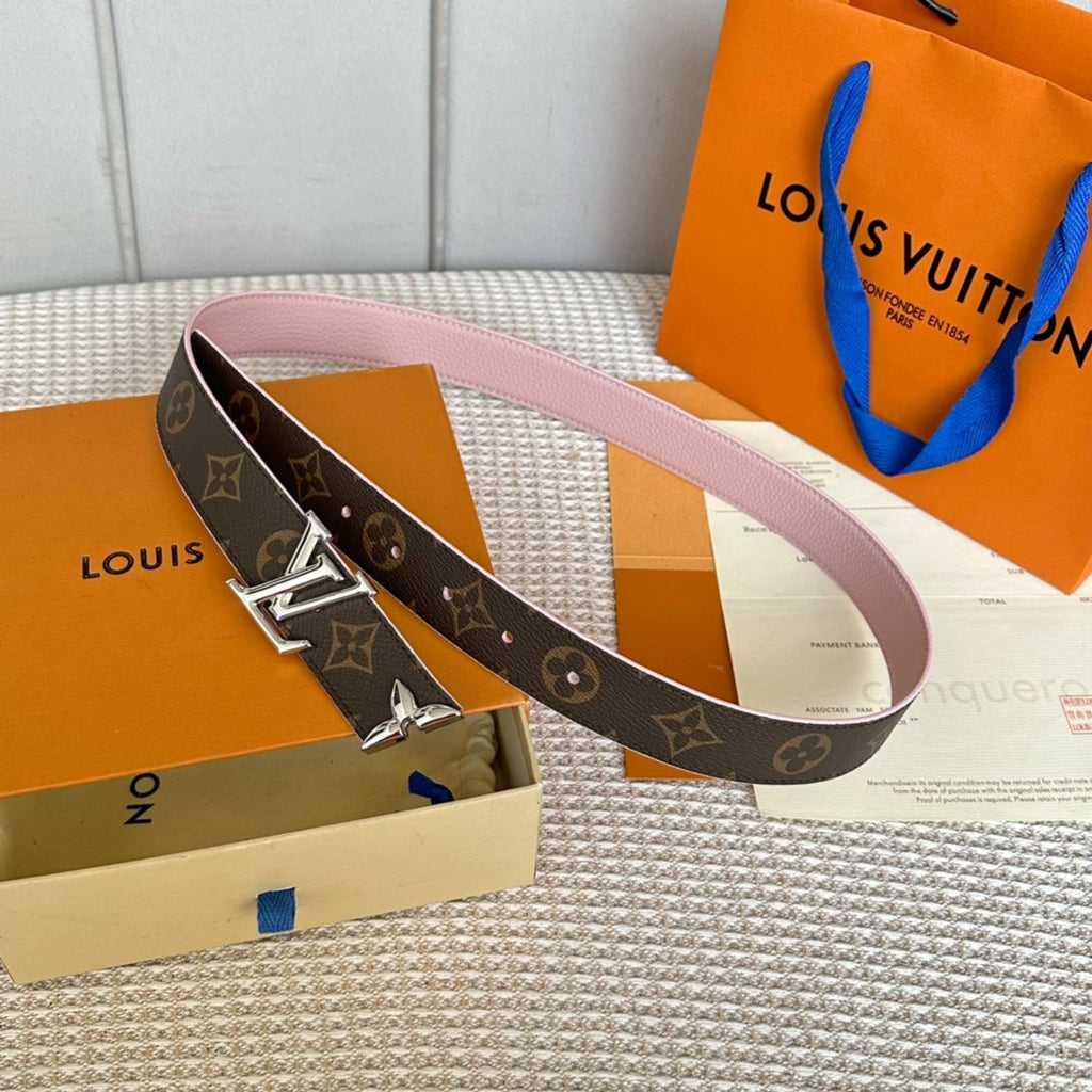 LOUIS VUITTON PRETTY LV 30MM REVERSIBLE BELT IN LIGHT PINK CALFSKIN SILVER HARDWARE