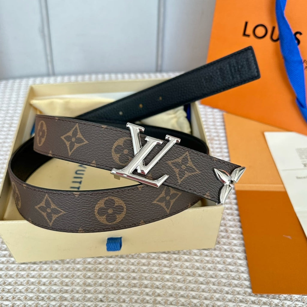 LOUIS VUITTON PRETTY LV 30MM REVERSIBLE BELT IN BLACK CALFSKIN SILVER HARDWARE