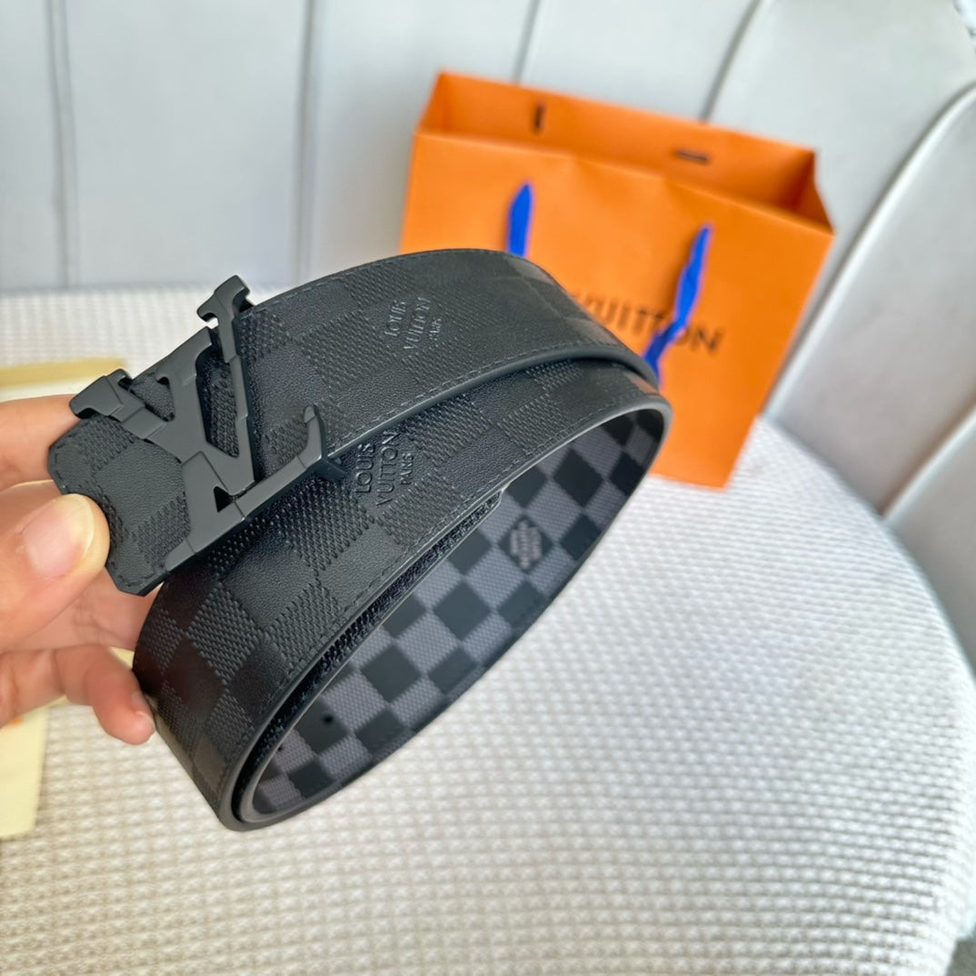LOUIS VUITTON LV 25S BELT 40 MM IN BLACK MIX GREY CALFSKIN 593221