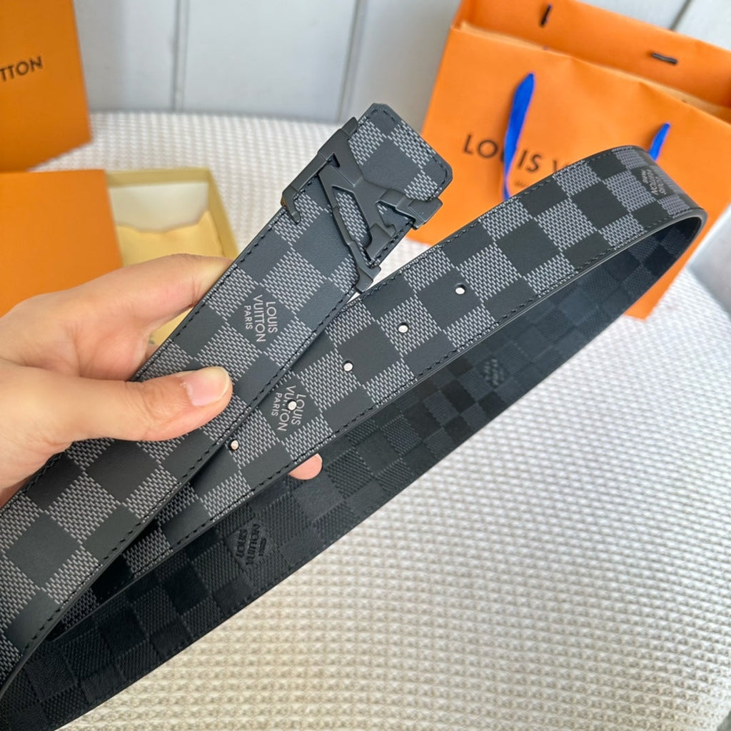 LOUIS VUITTON LV 25S BELT 40 MM IN BLACK MIX GREY CALFSKIN 593221