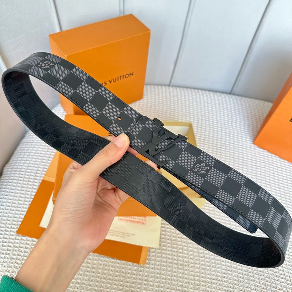 LOUIS VUITTON LV 25S BELT 40 MM IN BLACK MIX GREY CALFSKIN 593221