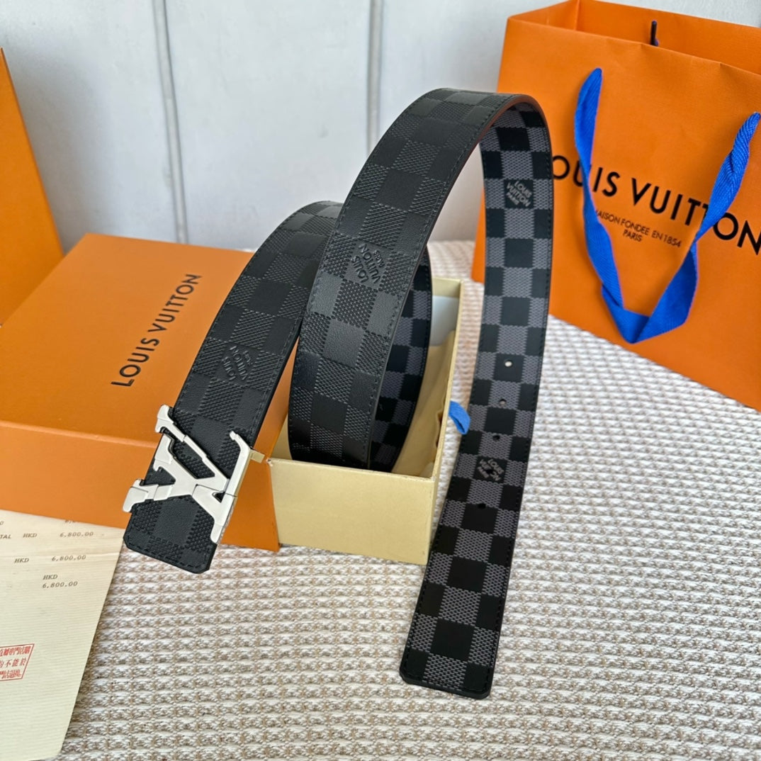 LOUIS VUITTON LV 25S BELT 40 MM IN BLACK MIX GREY CALFSKIN 593222