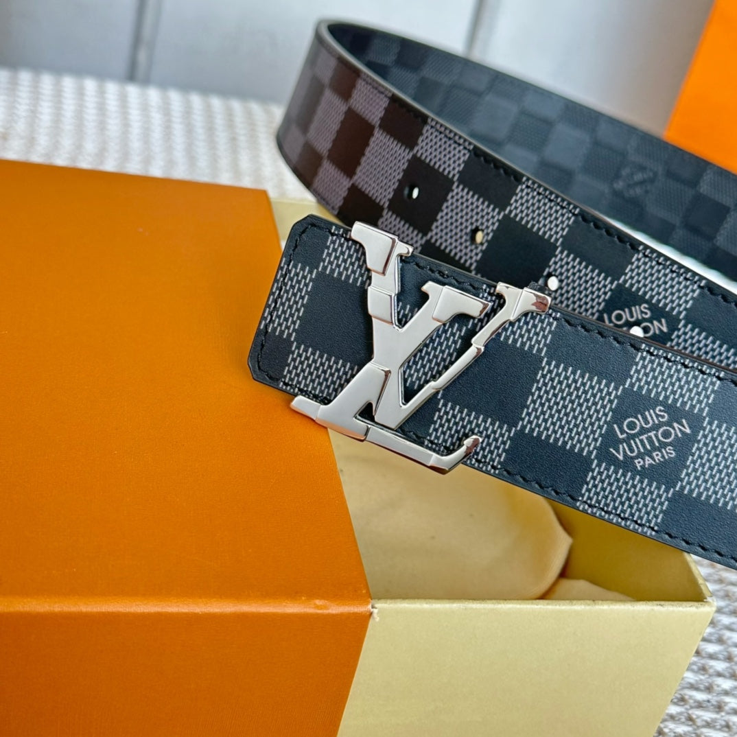 LOUIS VUITTON LV 25S BELT 40 MM IN BLACK MIX GREY CALFSKIN 593222