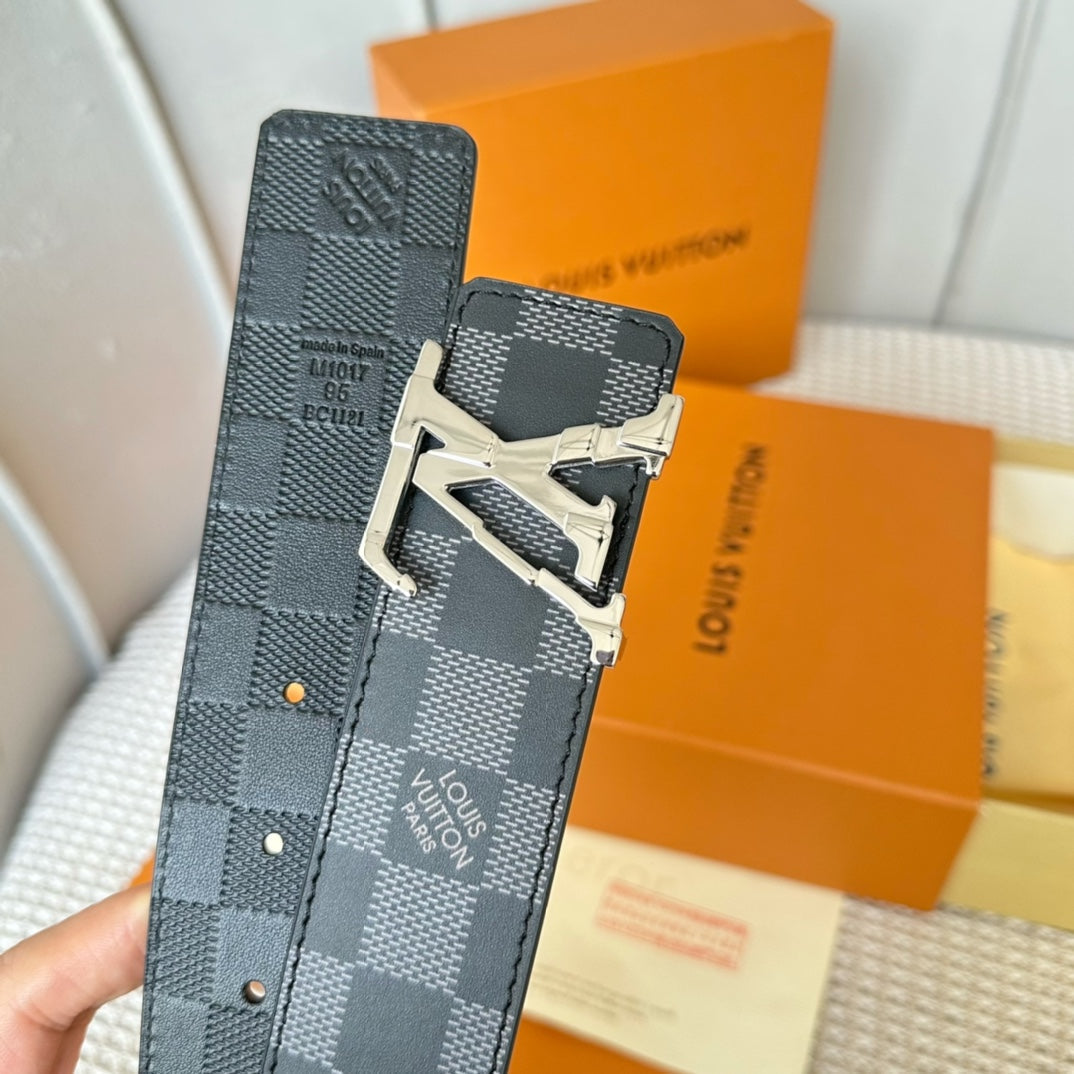 LOUIS VUITTON LV 25S BELT 40 MM IN BLACK MIX GREY CALFSKIN 593222