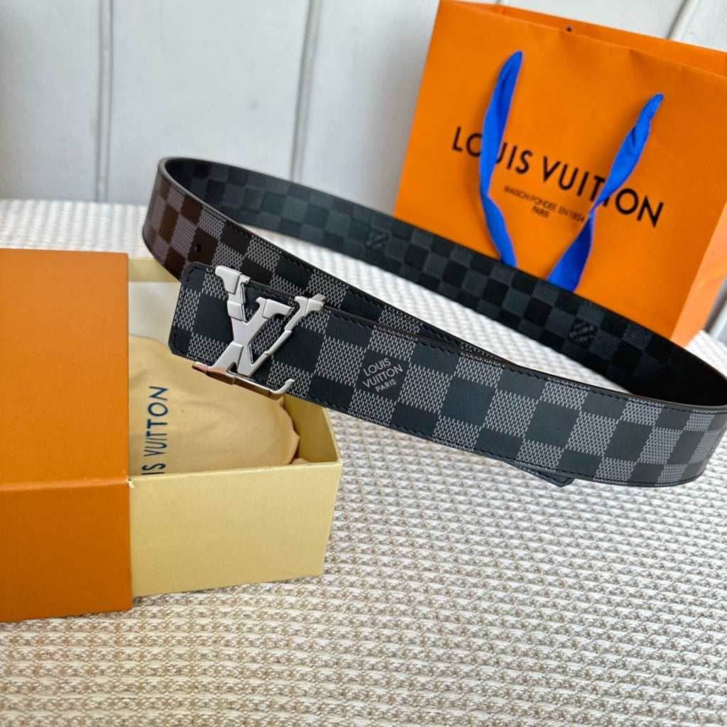 LOUIS VUITTON LV 25S BELT 40 MM IN BLACK MIX GREY CALFSKIN 593222