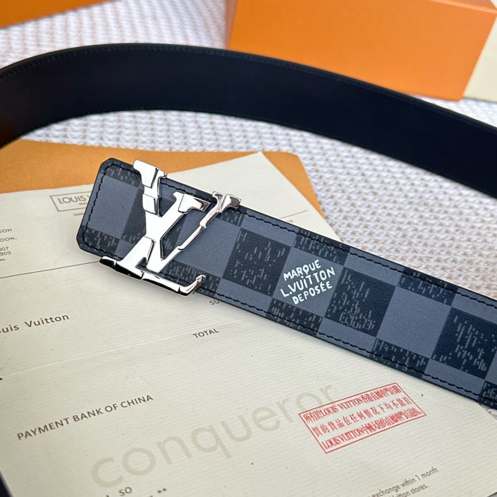 LOUIS VUITTON LV 25S BELT 40 MM IN BLACK MIX GREY CALFSKIN 593223