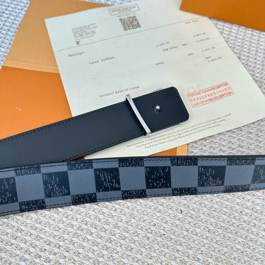LOUIS VUITTON LV 25S BELT 40 MM IN BLACK MIX GREY CALFSKIN 593223