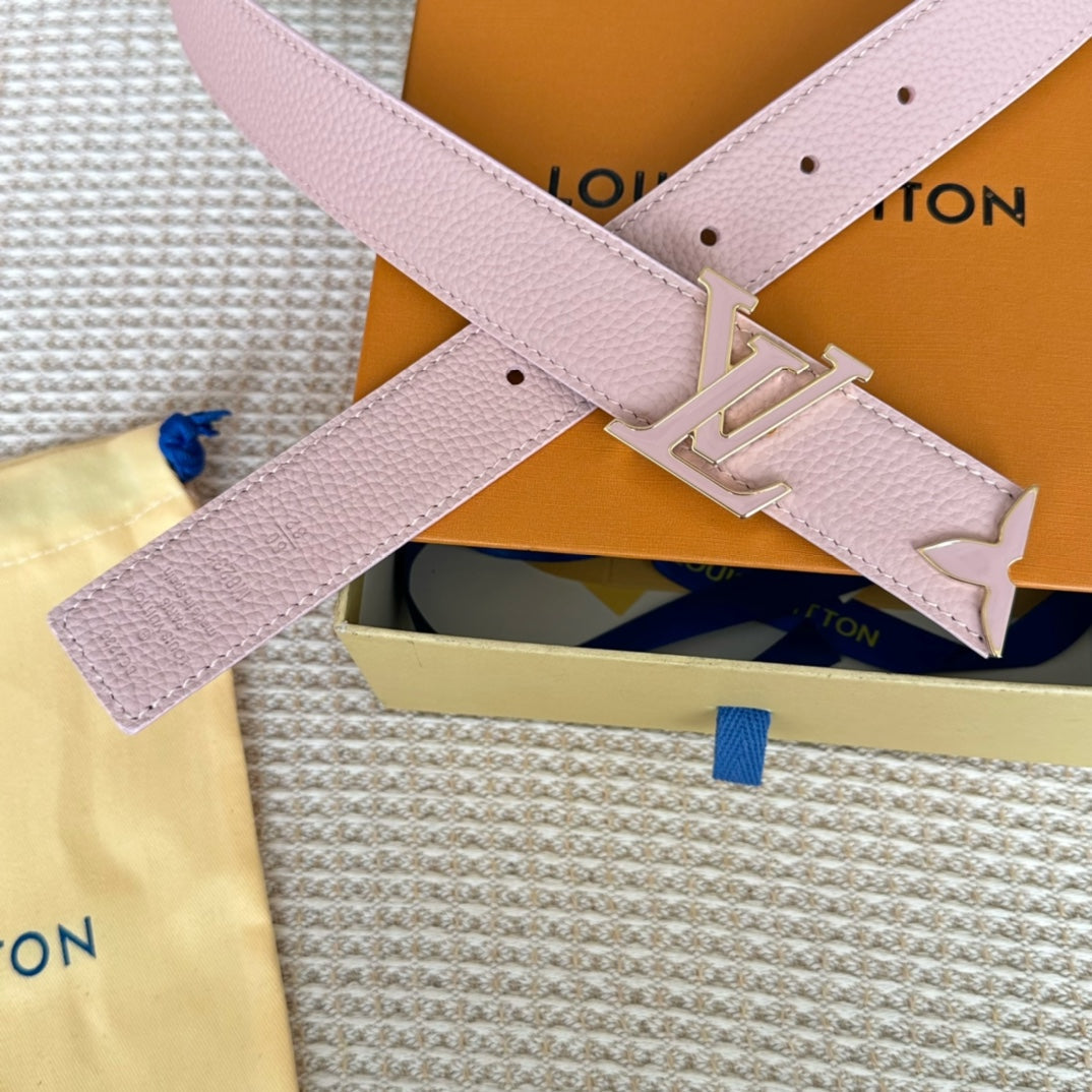 LOUIS VUITTON Pretty LV 30mm Reversible Belt Pink Gold Buckle Pink Brown Leather