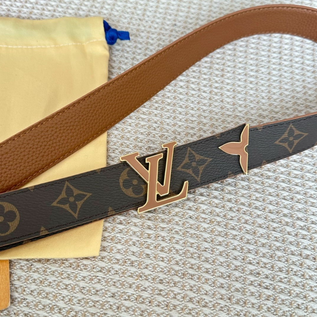 LOUIS VUITTON Pretty LV 30mm Reversible Belt Tan Gold Buckle Tan Brown Leather
