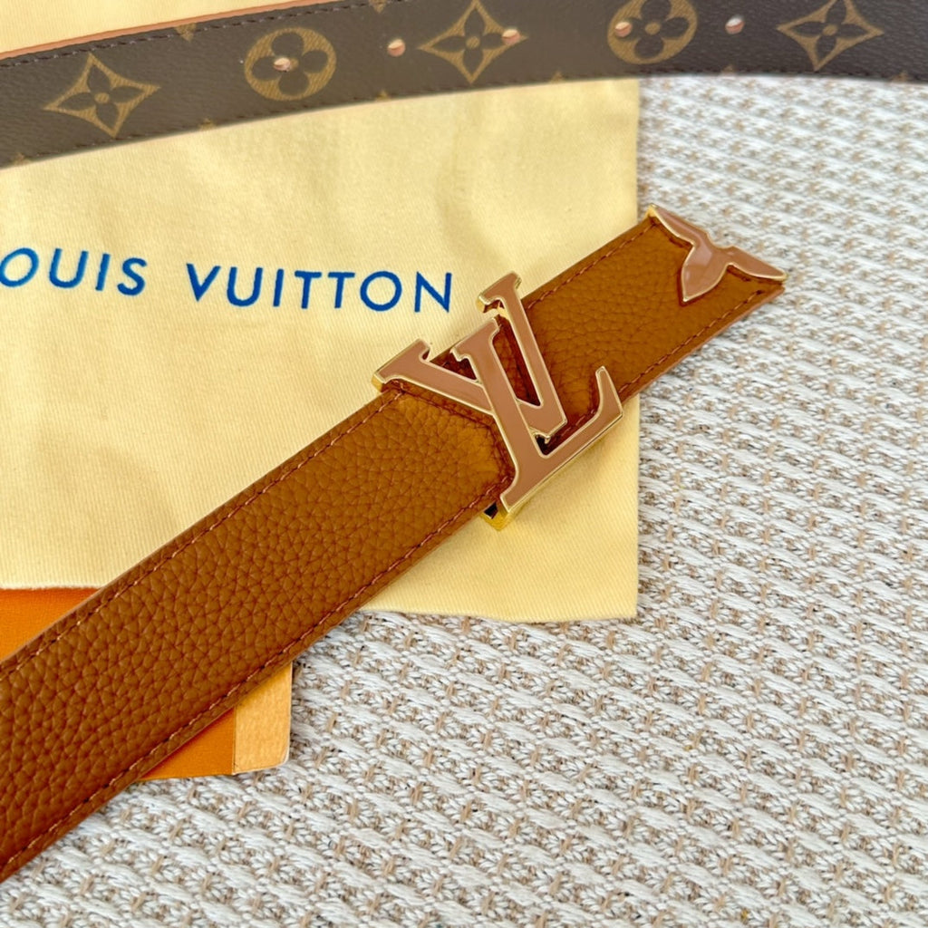 LOUIS VUITTON Pretty LV 30mm Reversible Belt Tan Gold Buckle Tan Brown Leather