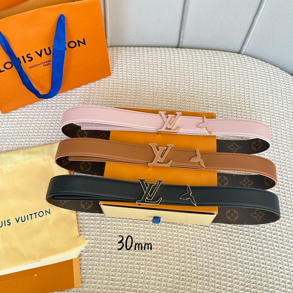 LOUIS VUITTON Pretty LV 30mm Reversible Belt Tan Gold Buckle Tan Brown Leather